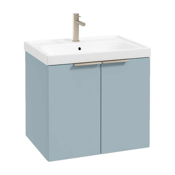 SONAS Stockholm 60cm wall hung two door vanity unit in Matt Morning Sky Blue with brushed nickel handles