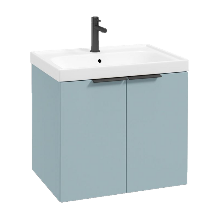 SONAS Stockholm 60cm wall hung two door vanity unit in Matt Morning Sky Blue with matt black handles