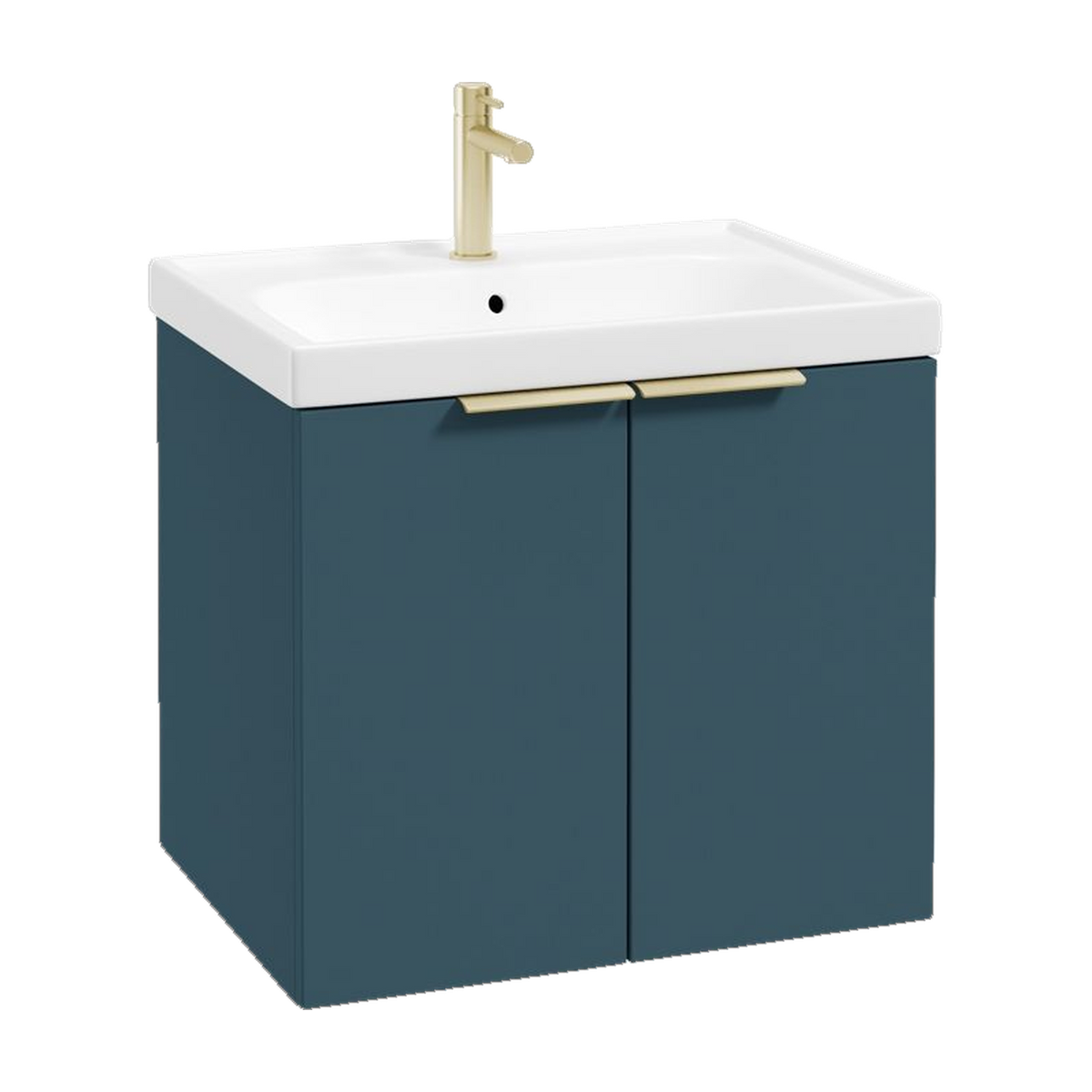 SONAS Stockholm 60cm wall hung two door vanity unit in Matt Ocean Blue with brushed gold handles