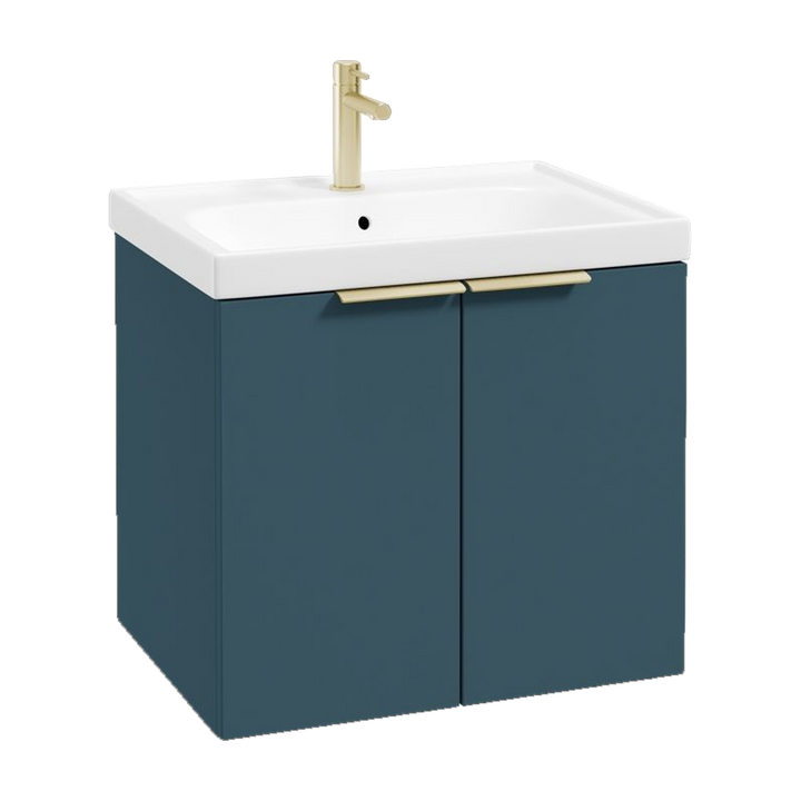 SONAS Stockholm 60cm wall hung two door vanity unit in Matt Ocean Blue with brushed gold handles