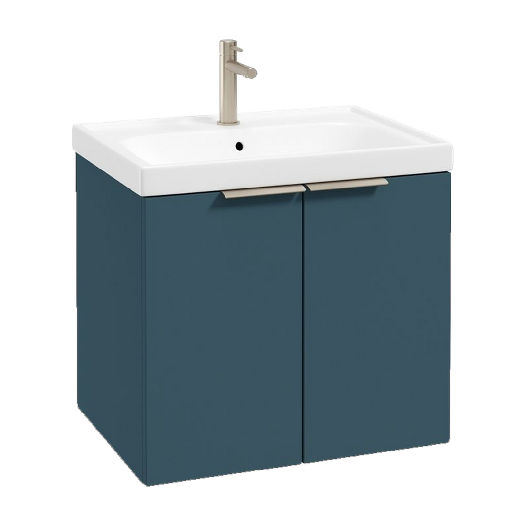 SONAS Stockholm 60cm wall hung two door vanity unit in Matt Ocean Blue with brushed nickel handles