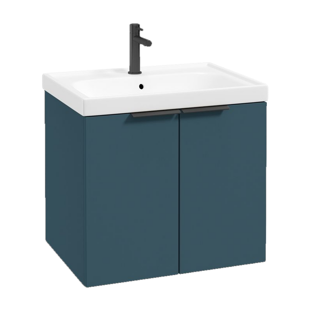 SONAS Stockholm 60cm wall hung two door vanity unit in Matt Ocean Blue with matt black handles