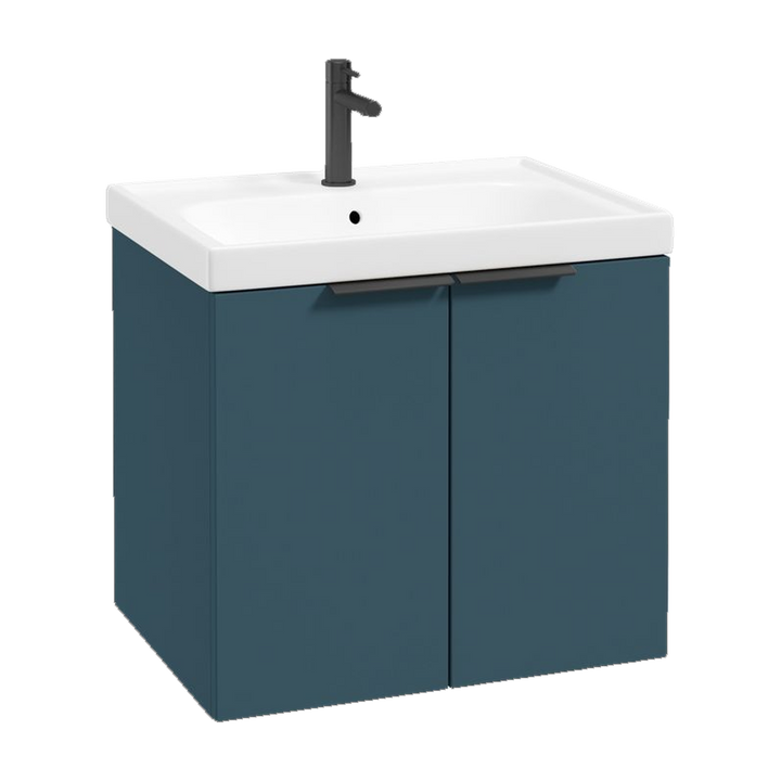 SONAS Stockholm 60cm wall hung two door vanity unit in Matt Ocean Blue with matt black handles
