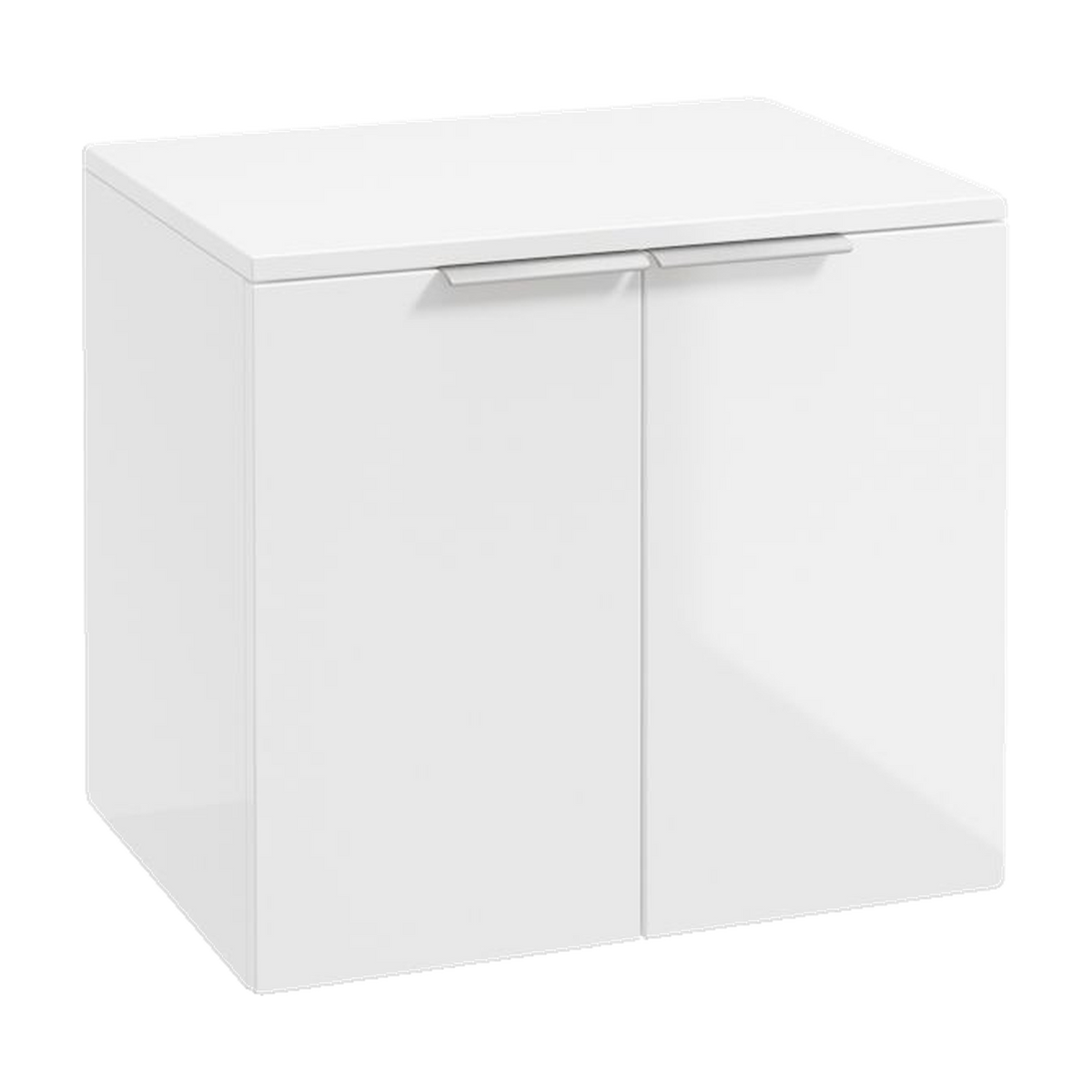 SONAS Stockholm 60cm wall hung two door vanity unit in Gloss White with brushed chrome handles