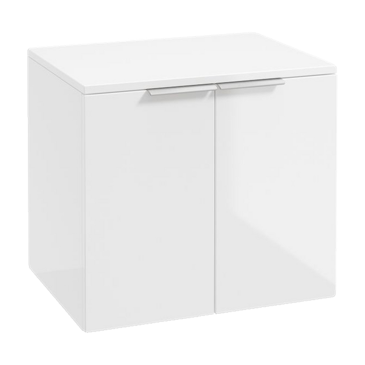 SONAS Stockholm 60cm wall hung two door vanity unit in Gloss White with brushed chrome handles