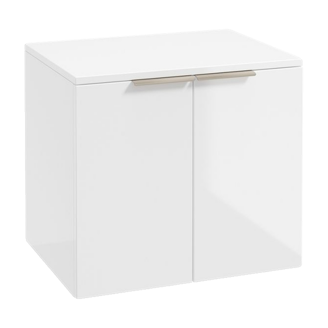 SONAS Stockholm 60cm wall hung two door vanity unit in Gloss White with brushed nickel handles
