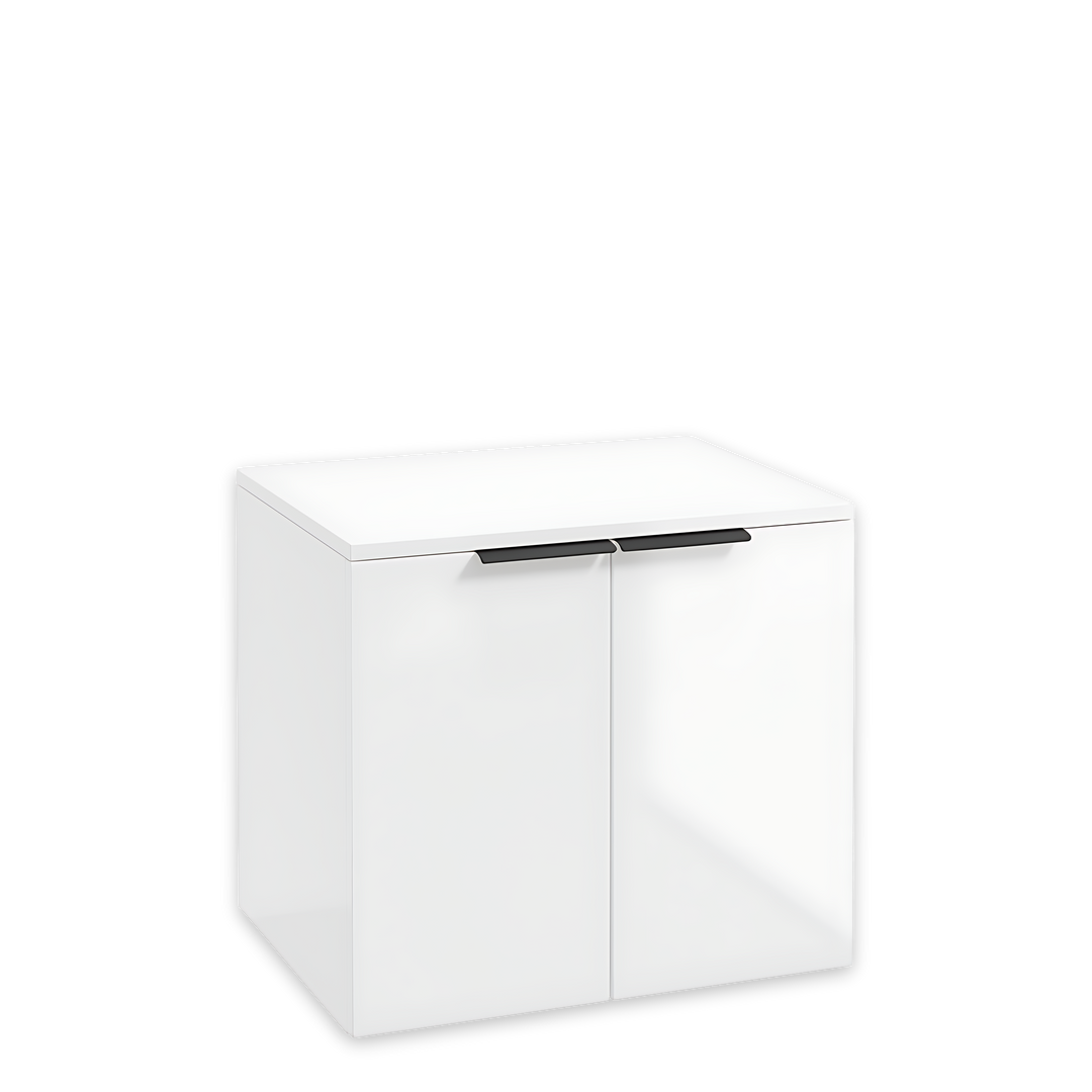 SONAS Stockholm 60cm wall hung two door vanity unit in Gloss White with matt black handles