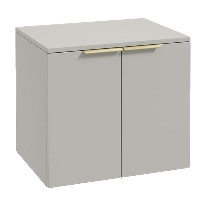 SONAS Stockholm 60cm wall hung two door vanity unit in Matt Arctic Grey with brushed gold handles