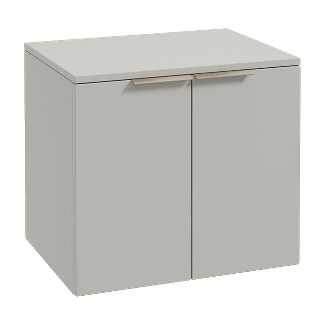 SONAS Stockholm 60cm wall hung two door vanity unit in Matt Arctic Grey with brushed nickel handles