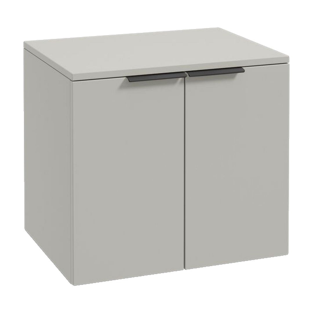 SONAS Stockholm 60cm wall hung two door vanity unit in Matt Arctic Grey with matt black handles