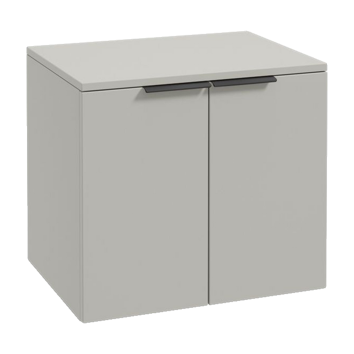 SONAS Stockholm 60cm wall hung two door vanity unit in Matt Arctic Grey with matt black handles