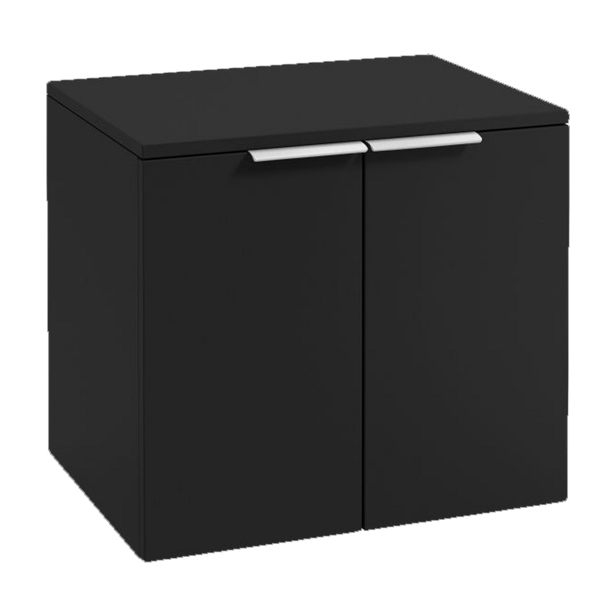 SONAS Stockholm 60cm wall hung two door vanity unit in Matt Black with brushed chrome handles