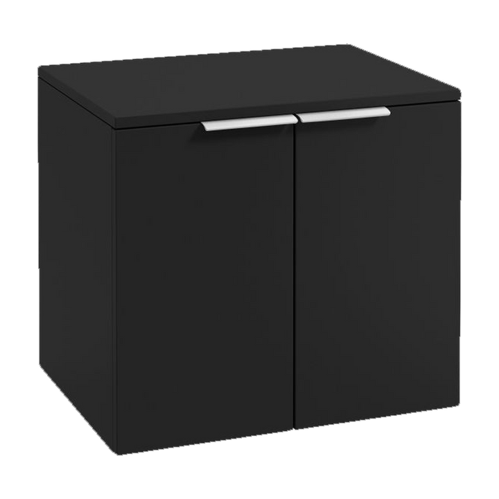 SONAS Stockholm 60cm wall hung two door vanity unit in Matt Black with brushed chrome handles