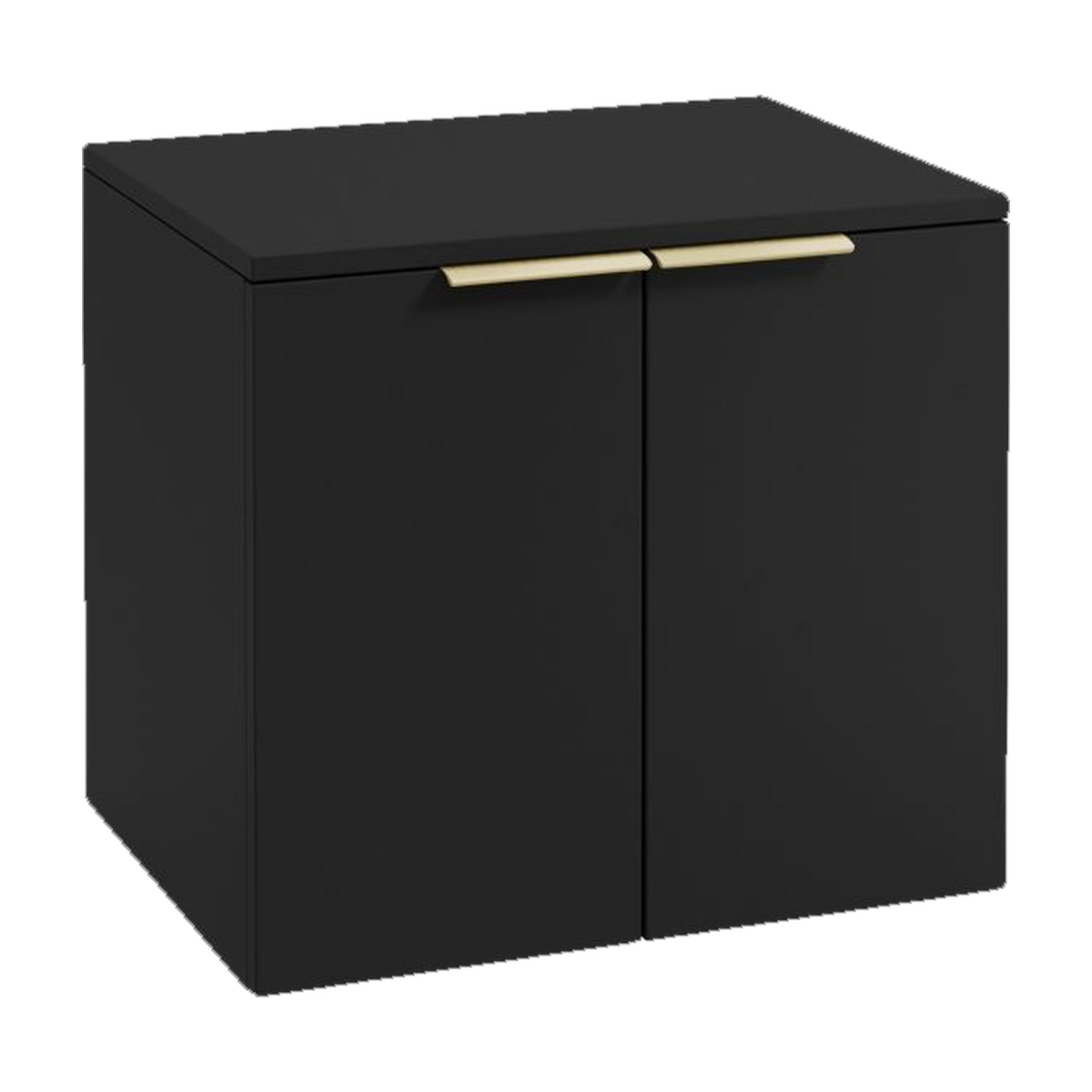 SONAS Stockholm 60cm wall hung two door vanity unit in Matt Black with brushed gold handles