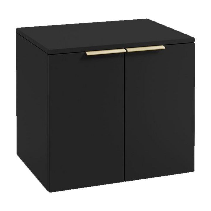 SONAS Stockholm 60cm wall hung two door vanity unit in Matt Black with brushed gold handles