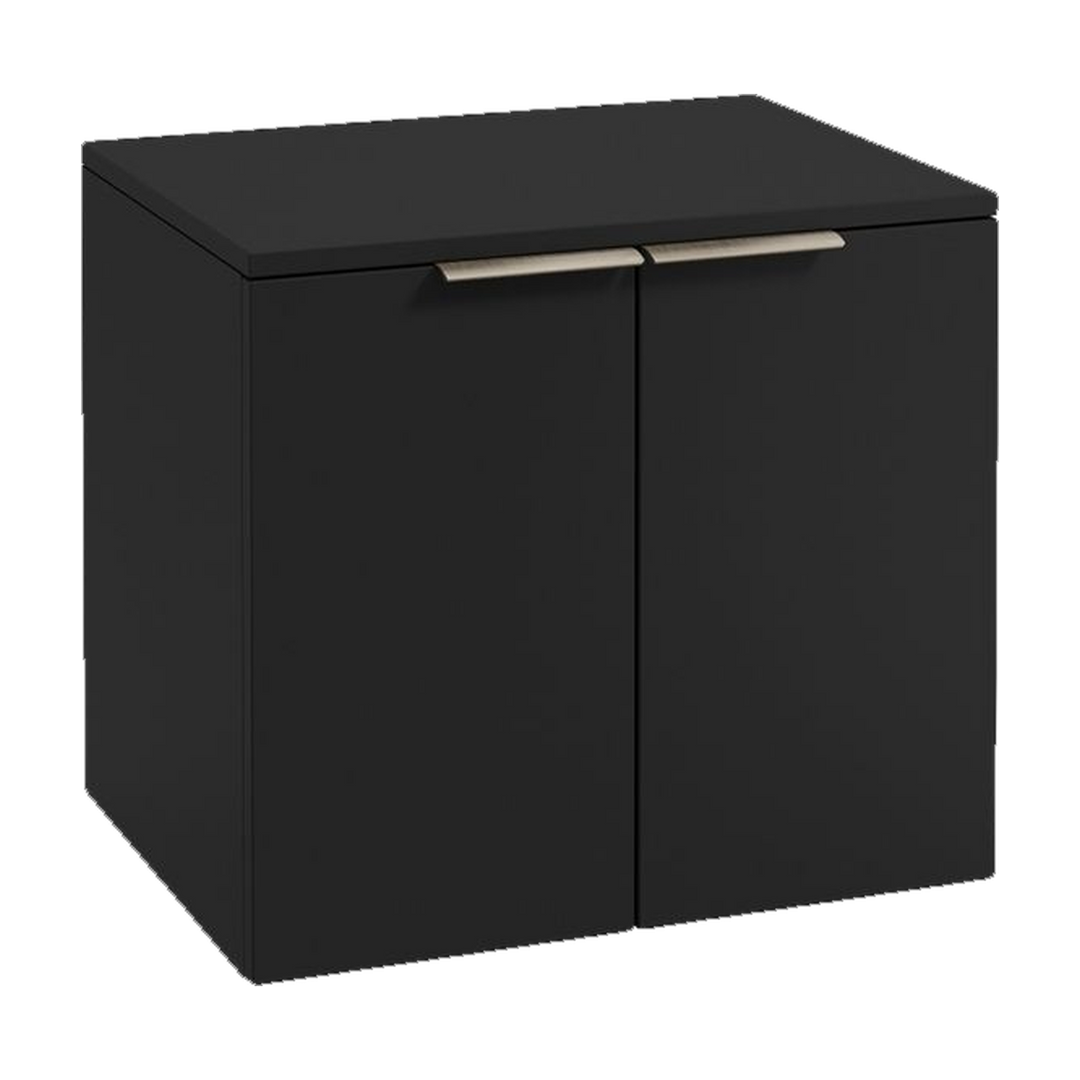 SONAS Stockholm 60cm wall hung two door vanity unit in Matt Black with brushed nickel handles