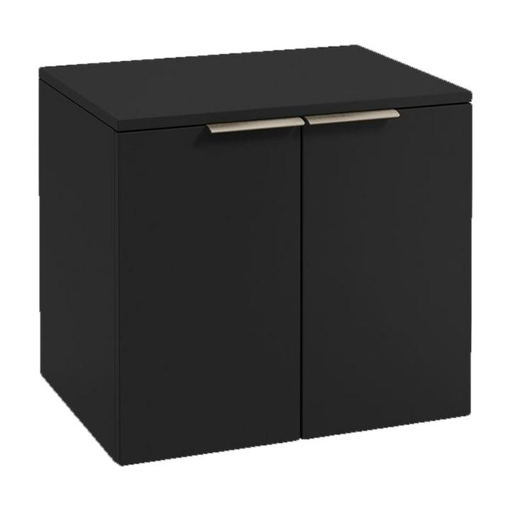 SONAS Stockholm 60cm wall hung two door vanity unit in Matt Black with brushed nickel handles