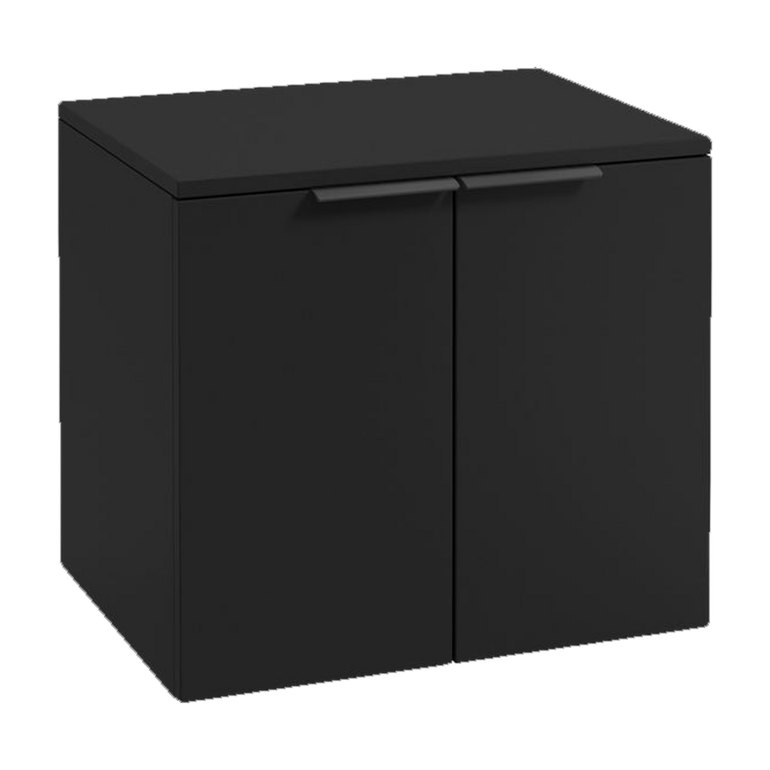SONAS Stockholm 60cm wall hung two door vanity unit in Matt Black with matt black handles