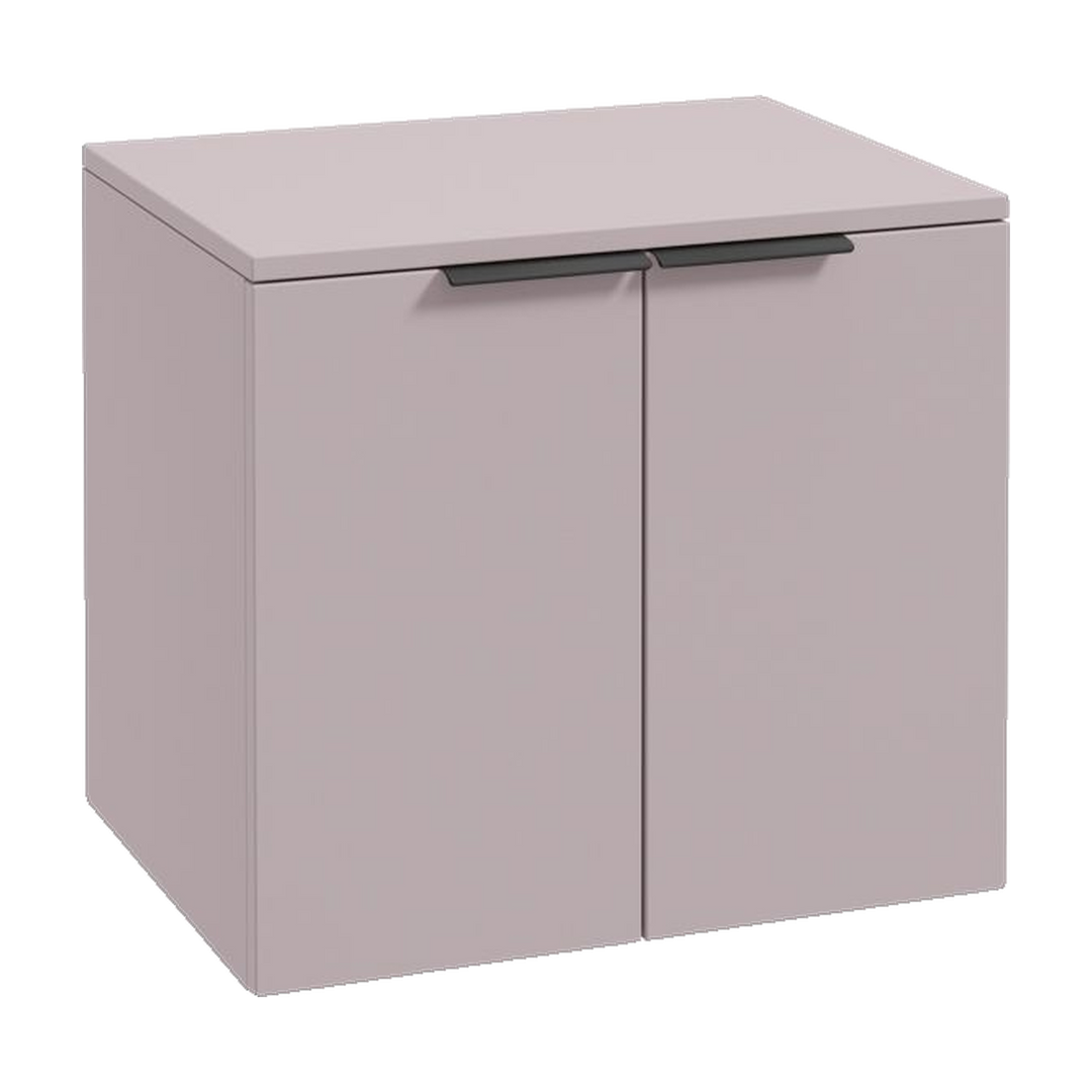 SONAS Stockholm 60cm wall hung two door vanity unit in Matt Cashmere Pink with matt black handles