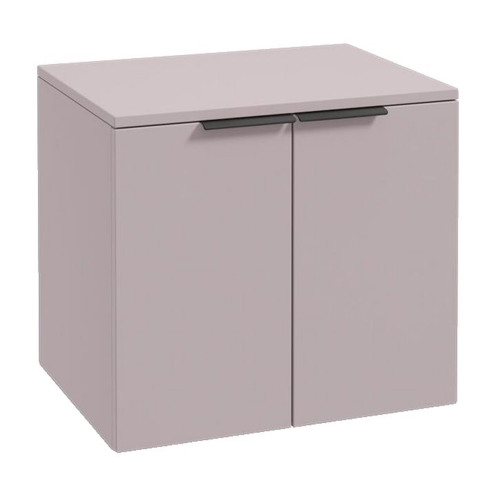 SONAS Stockholm 60cm wall hung two door vanity unit in Matt Cashmere Pink with matt black handles