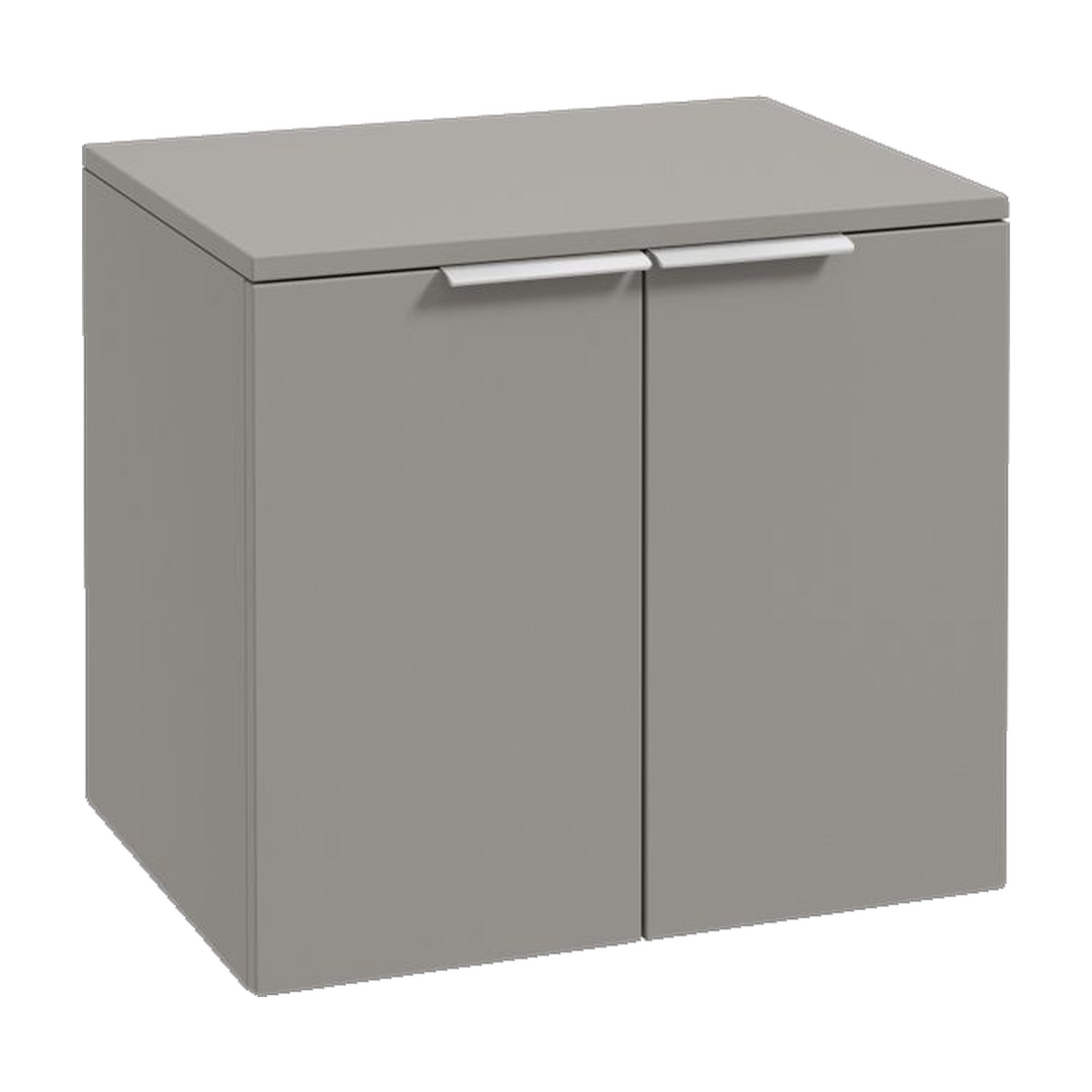 SONAS Stockholm 60cm wall hung two door vanity unit in Matt Khaki with brushed chrome handles