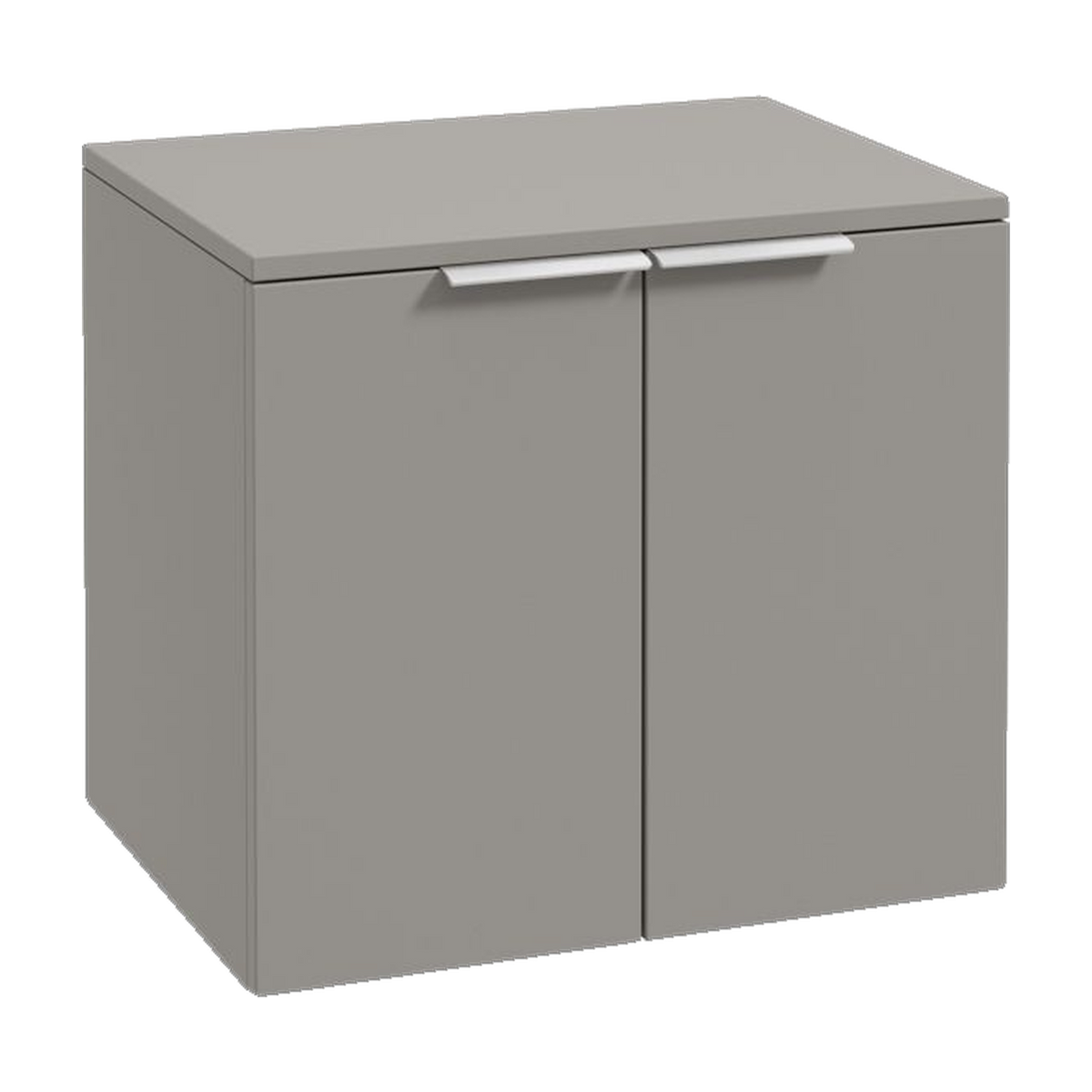 SONAS Stockholm 60cm wall hung two door vanity unit in Matt Khaki with brushed chrome handles