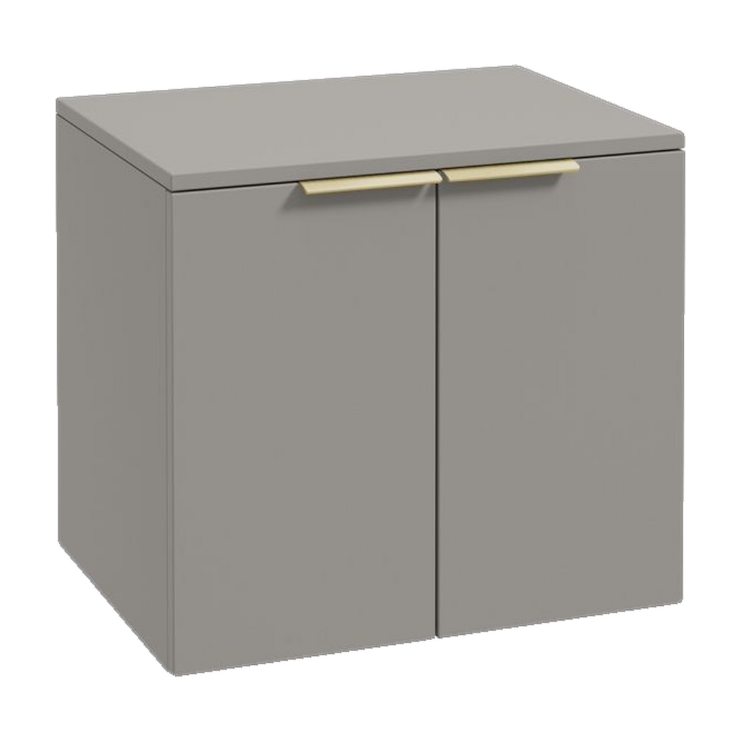 SONAS Stockholm 60cm wall hung two door vanity unit in Matt Khaki with brushed gold handles