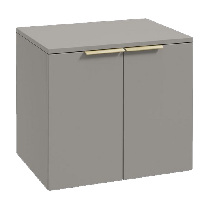 SONAS Stockholm 60cm wall hung two door vanity unit in Matt Khaki with brushed gold handles