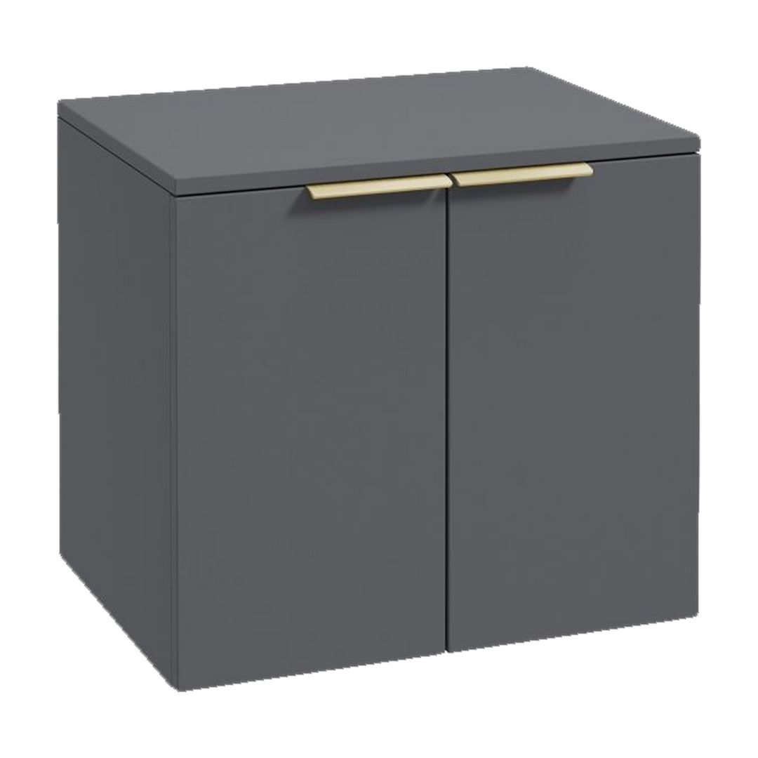 SONAS Stockholm 60cm wall hung two door vanity unit in Matt Midnight Grey with brushed gold handles