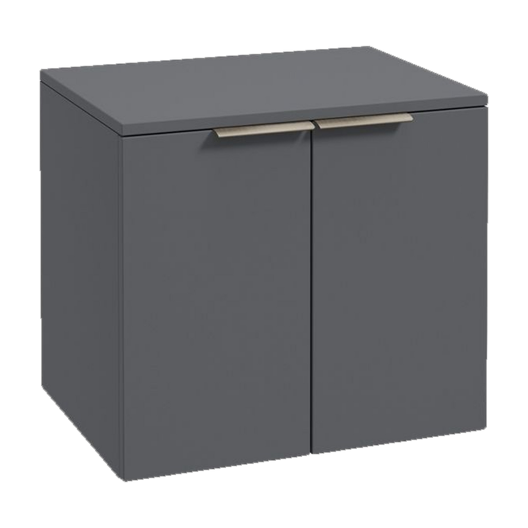 SONAS Stockholm 60cm wall hung two door vanity unit in Matt Midnight Grey with brushed nickel handles