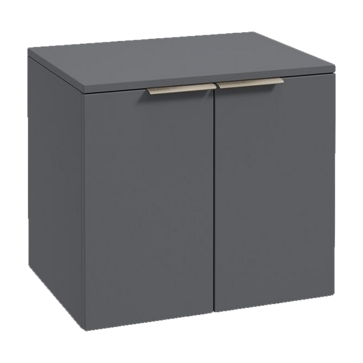SONAS Stockholm 60cm wall hung two door vanity unit in Matt Midnight Grey with brushed nickel handles