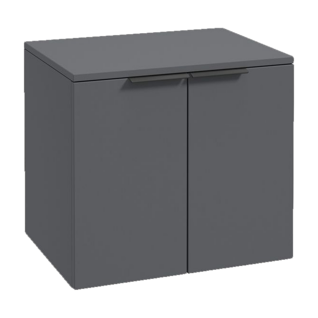 SONAS Stockholm 60cm wall hung two door vanity unit in Matt Midnight Grey with matt black handles