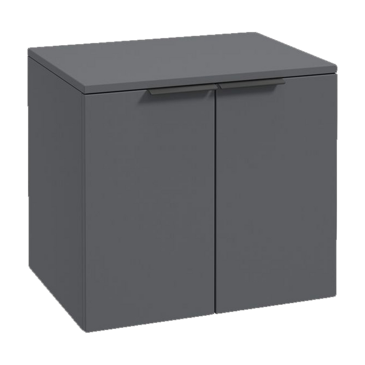 SONAS Stockholm 60cm wall hung two door vanity unit in Matt Midnight Grey with matt black handles