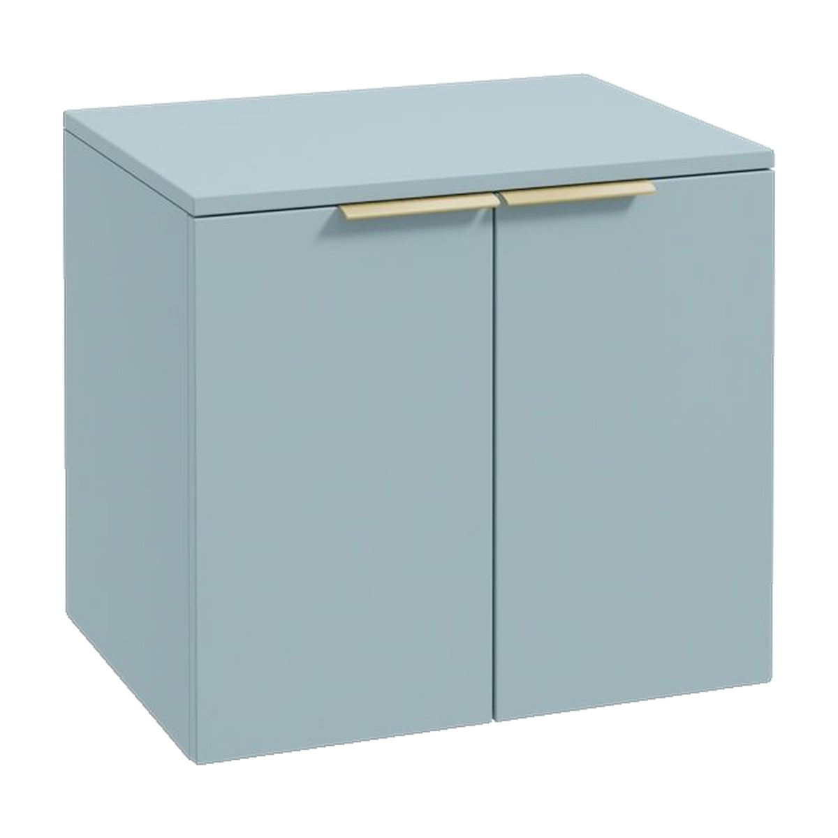 SONAS Stockholm 60cm wall hung two door vanity unit in Matt Morning Sky Blue with brushed gold handles