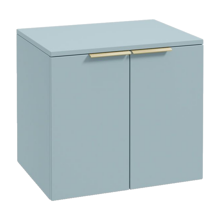 SONAS Stockholm 60cm wall hung two door vanity unit in Matt Morning Sky Blue with brushed gold handles