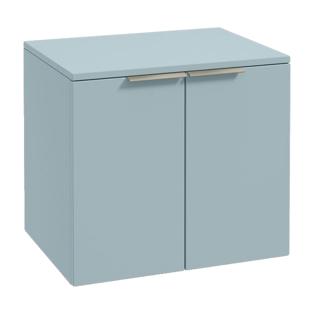 SONAS Stockholm 60cm wall hung two door vanity unit in Matt Morning Sky Blue with brushed nickel handles