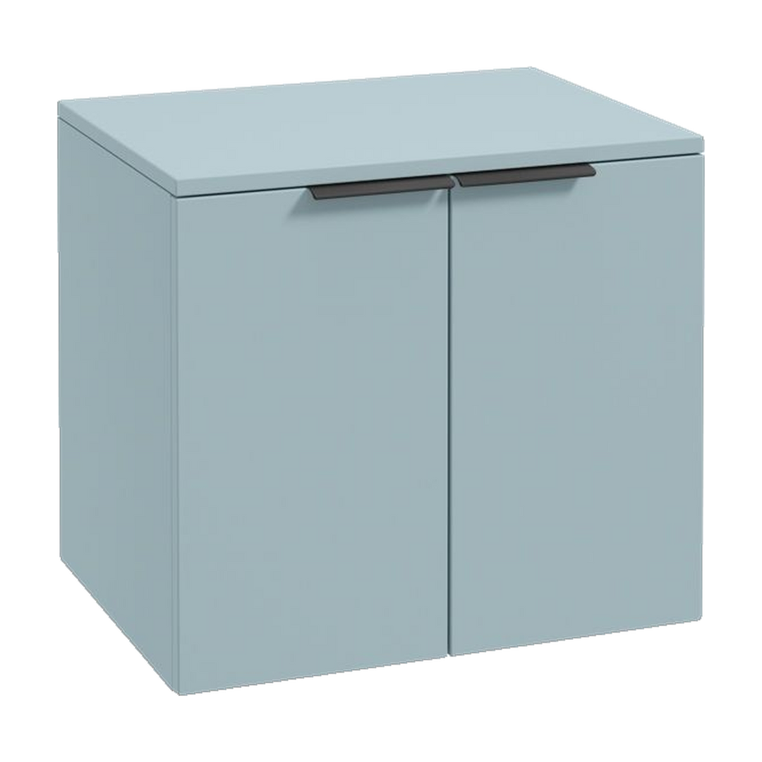 SONAS Stockholm 60cm wall hung two door vanity unit in Matt Morning Sky Blue with matt black handles