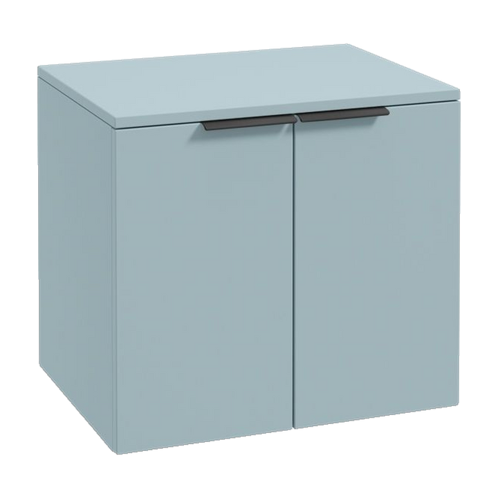 SONAS Stockholm 60cm wall hung two door vanity unit in Matt Morning Sky Blue with matt black handles