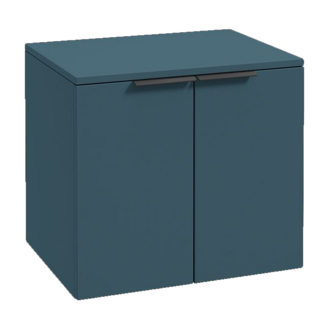 SONAS Stockholm 60cm wall hung two door vanity unit in Matt Ocean Blue with matt black handles