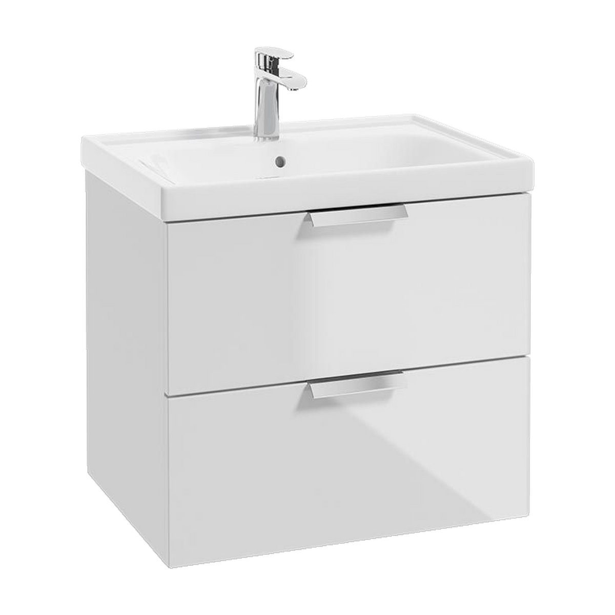 SONAS Stockholm 60cm wall hung two drawer vanity unit in Gloss White with brushed chrome handles