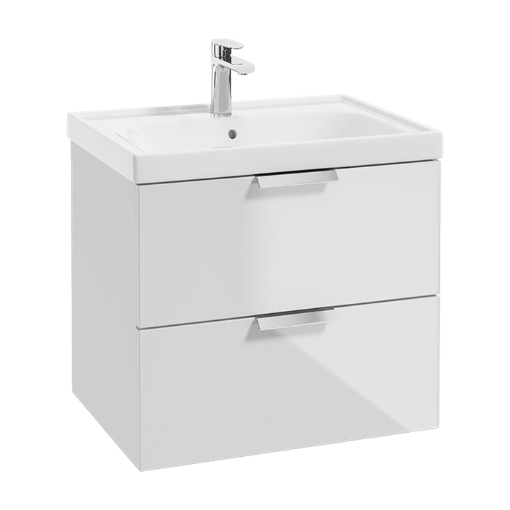 SONAS Stockholm 60cm wall hung two drawer vanity unit in Gloss White with brushed chrome handles