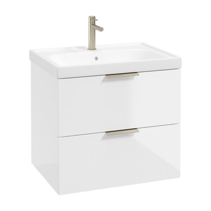 SONAS Stockholm 60cm wall hung two drawer vanity unit in Gloss White with brushed nickel handles