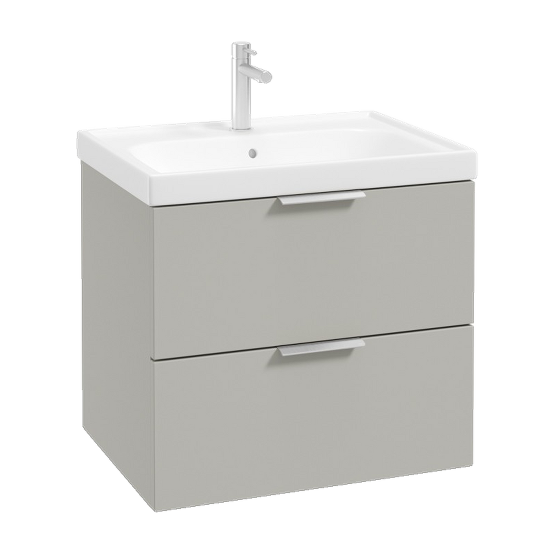 SONAS Stockholm 60cm wall hung two drawer vanity unit in Matt Arctic Grey with brushed chrome handles