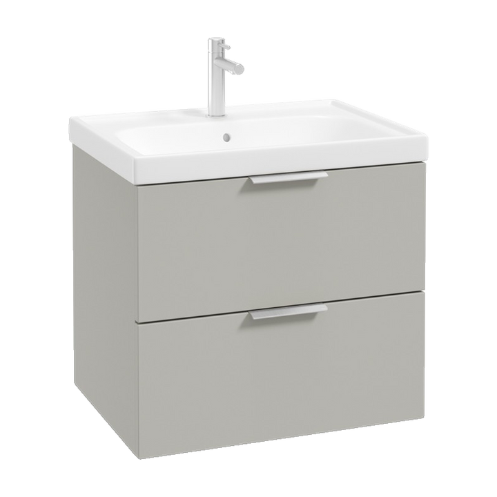 SONAS Stockholm 60cm wall hung two drawer vanity unit in Matt Arctic Grey with brushed chrome handles