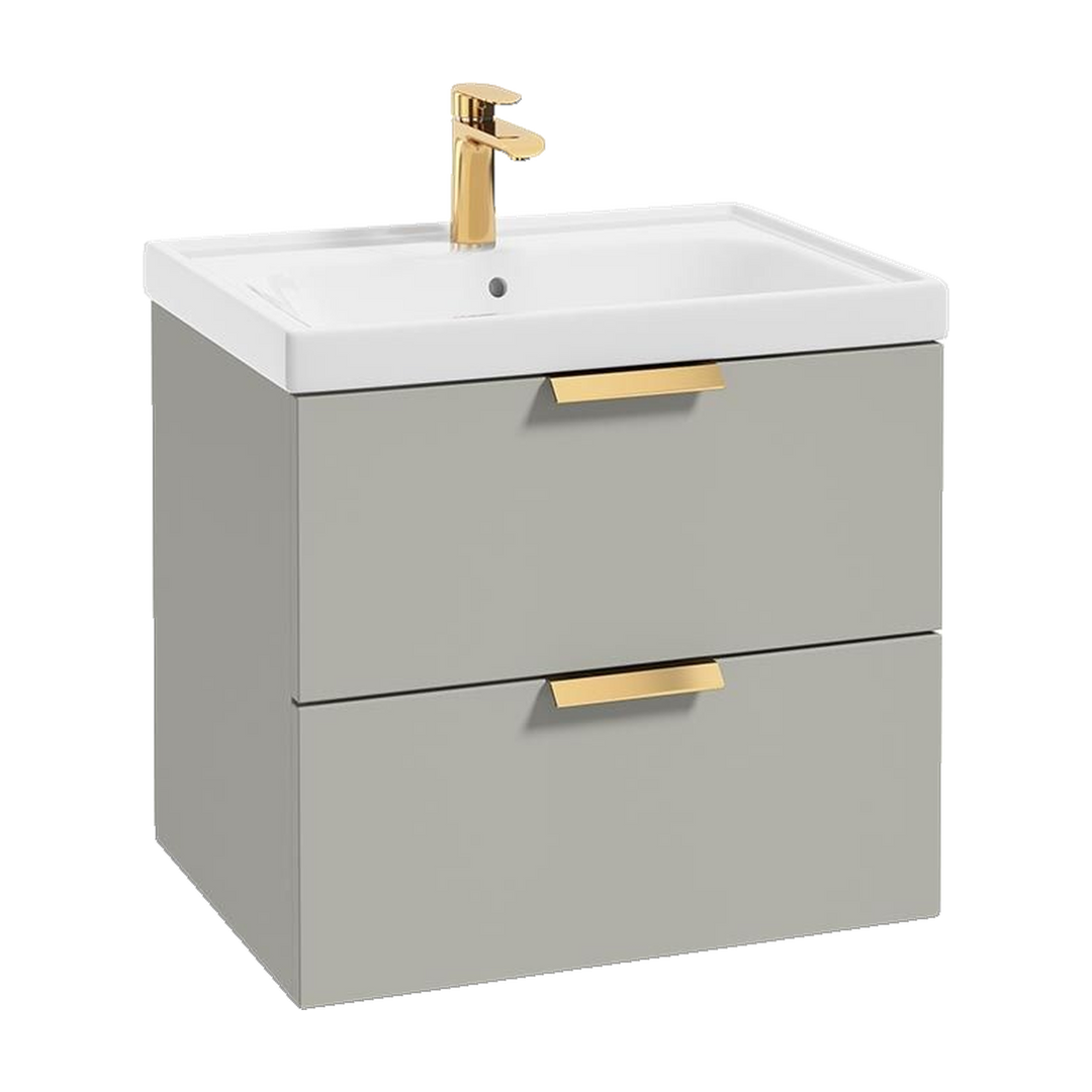 SONAS Stockholm 60cm wall hung two drawer vanity unit in Matt Arctic Grey with brushed gold handles