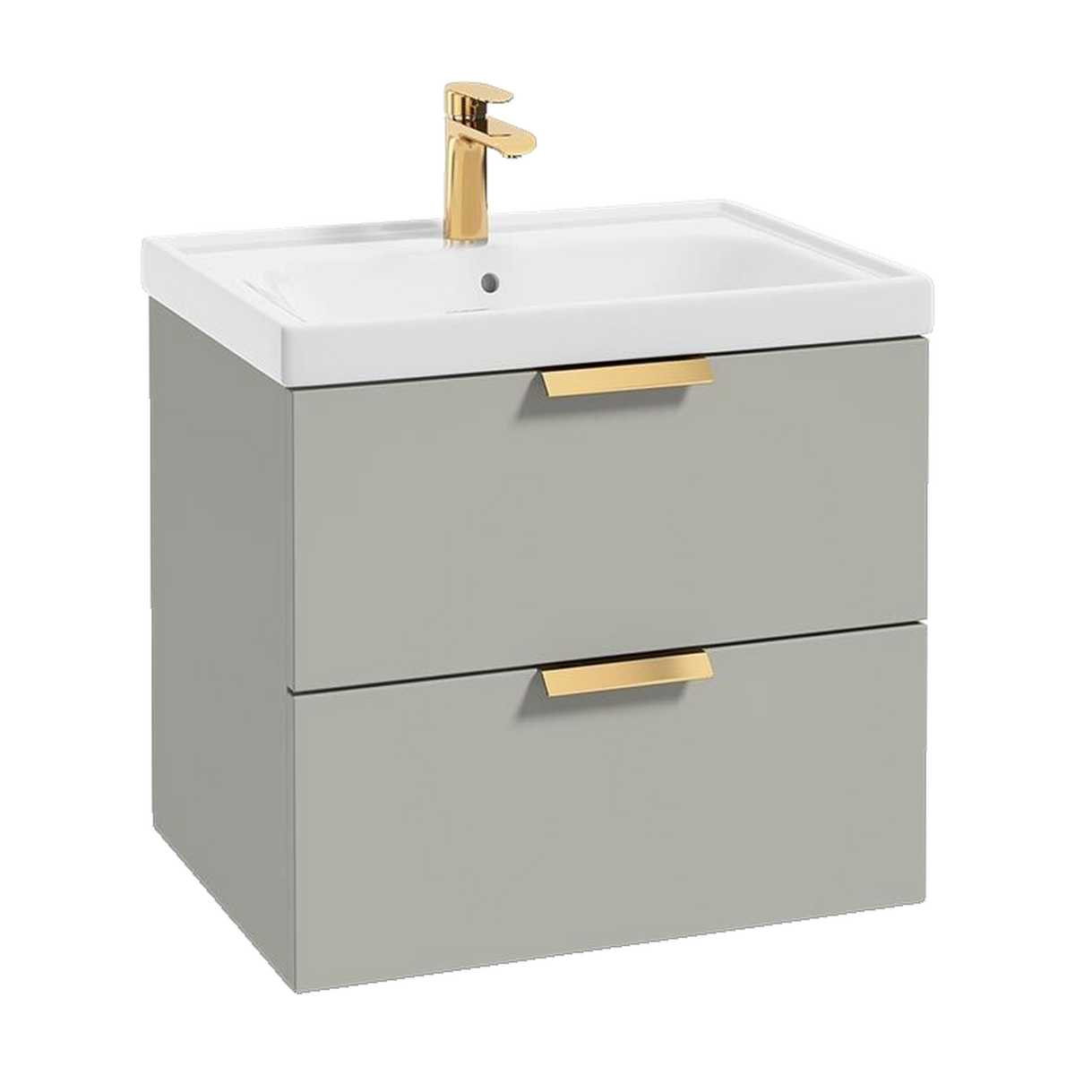 SONAS Stockholm 60cm wall hung two drawer vanity unit in Matt Arctic Grey with brushed gold handles