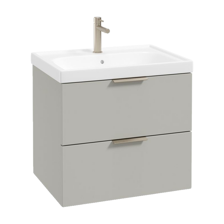 SONAS Stockholm 60cm wall hung two drawer vanity unit in Matt Arctic Grey with brushed nickel handles