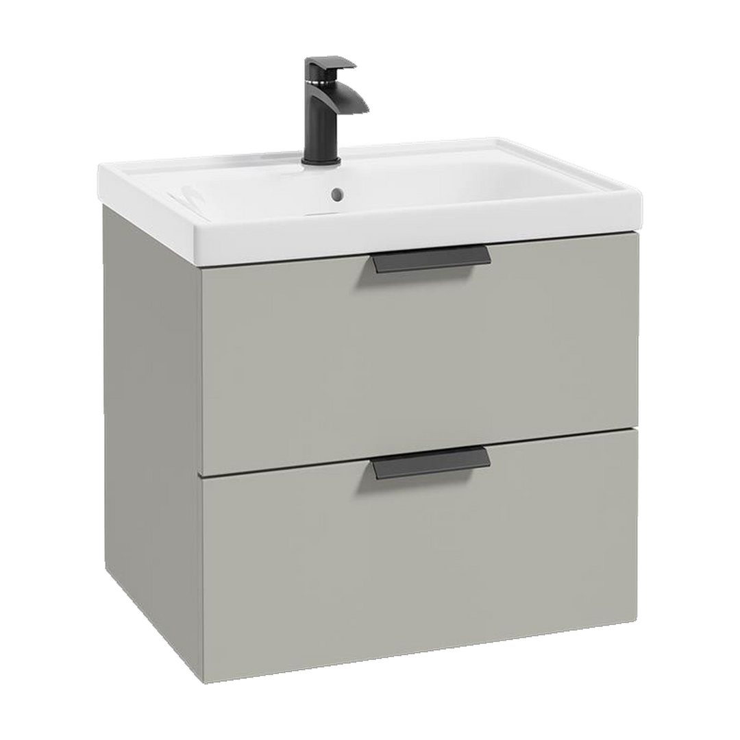 SONAS Stockholm 60cm wall hung two drawer vanity unit in Matt Arctic Grey with matt black handles