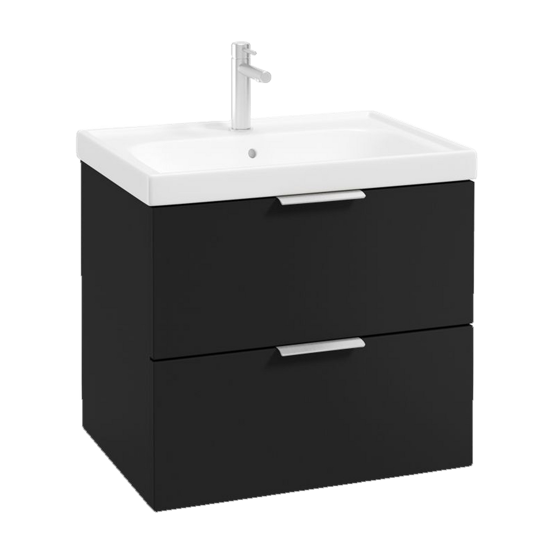 SONAS Stockholm 60cm wall hung two drawer vanity unit in Matt Black with brushed chrome handles