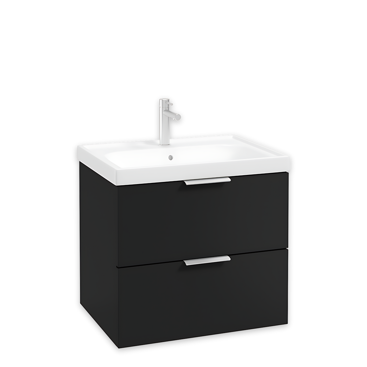 SONAS Stockholm 60cm wall hung two drawer vanity unit in Matt Black with brushed chrome handles